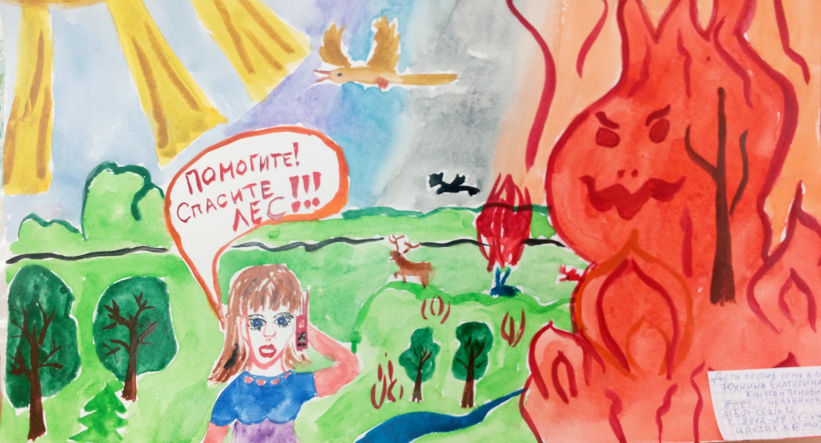 Юхнина Екатерина, 8 лет, школа 12, г. Челябинск. Дети против огня в лесу!
