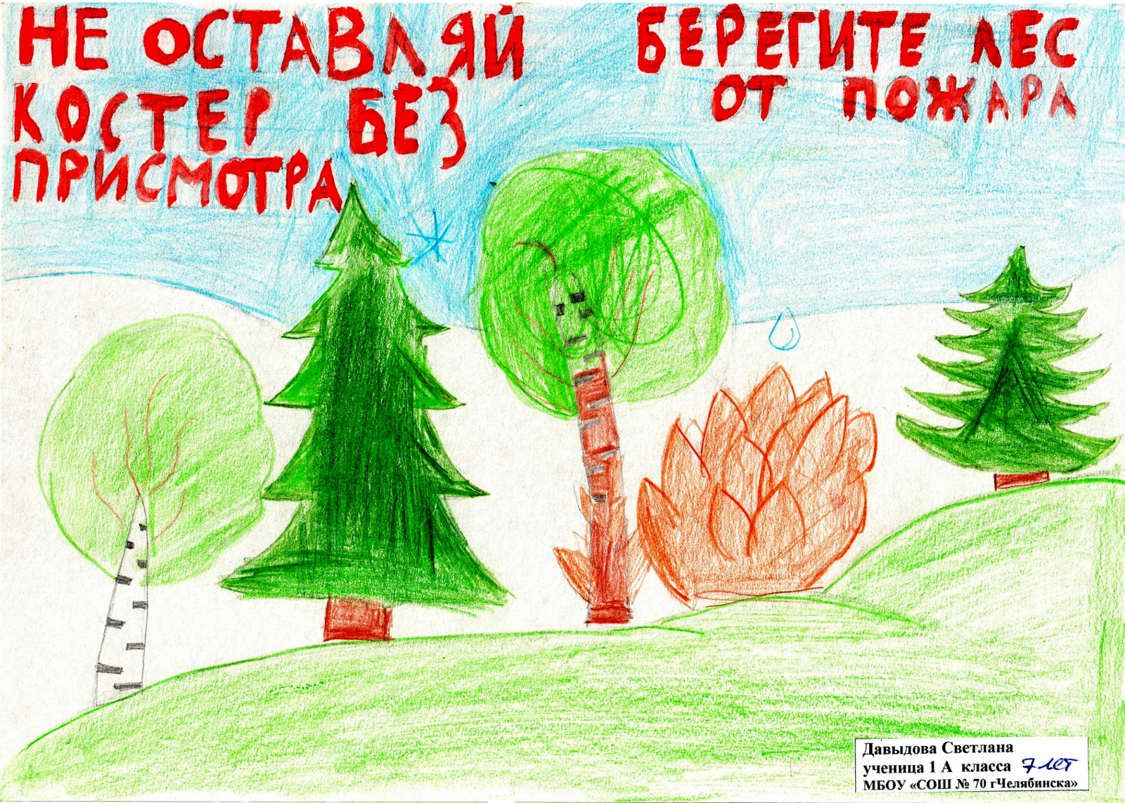 Давыдова Светлана, 1 класс, школа 70 г. Челябинска. Берегите лес от пожара!